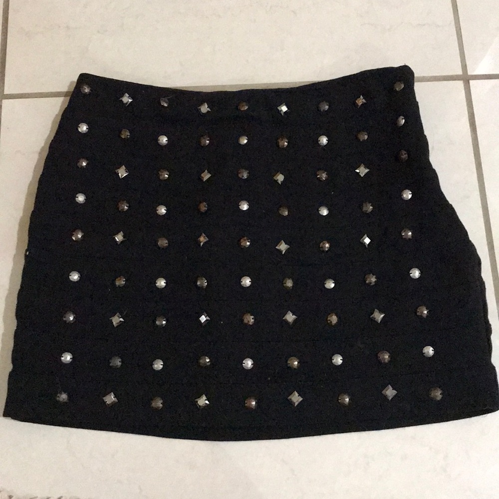 Black bedazzled mini skirt